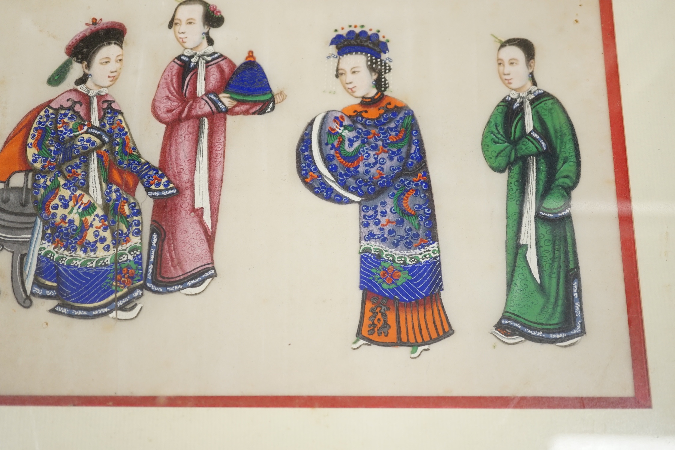 A Chinese pith painting of Qing Court figures, 19th century - 18 x 28.5cm